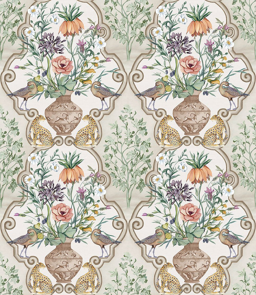 Sundara Ogee Damask Linen Coral Wallpaper | Osborne & Little Europe