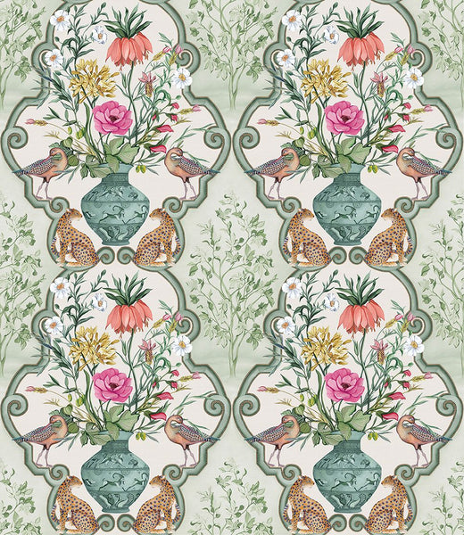 Sundara Ogee Damask Sage Pink Wallpaper | Osborne & Little Europe