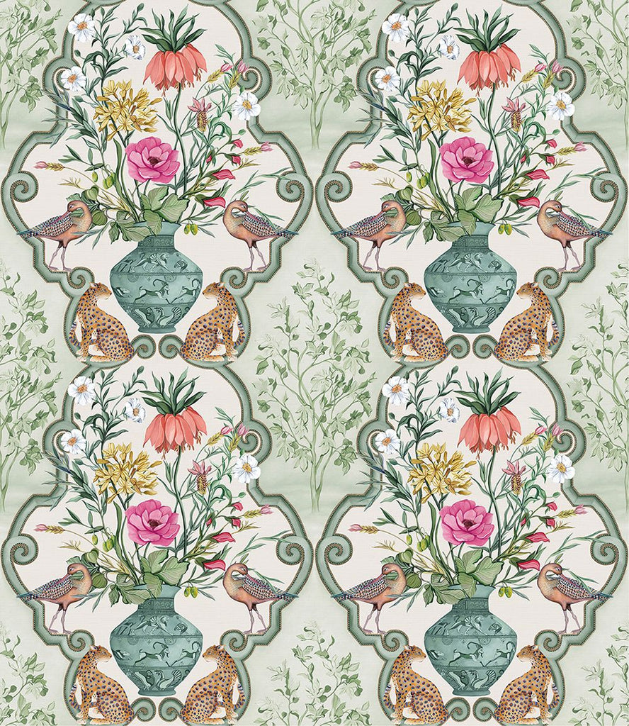 Sundara Ogee Damask Sage Pink Wallpaper | Osborne & Little Europe