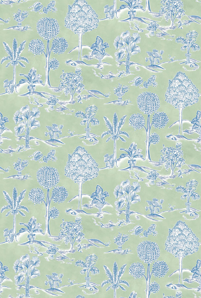 Karuna Toile Pastel Apple Denim Wallpaper | Osborne & Little Europe