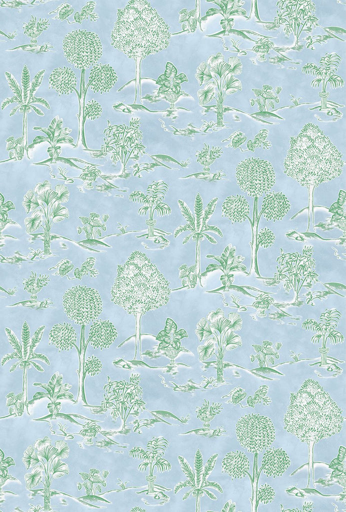 Karuna Toile Pastel Sky Leaf Wallpaper | Osborne & Little Europe