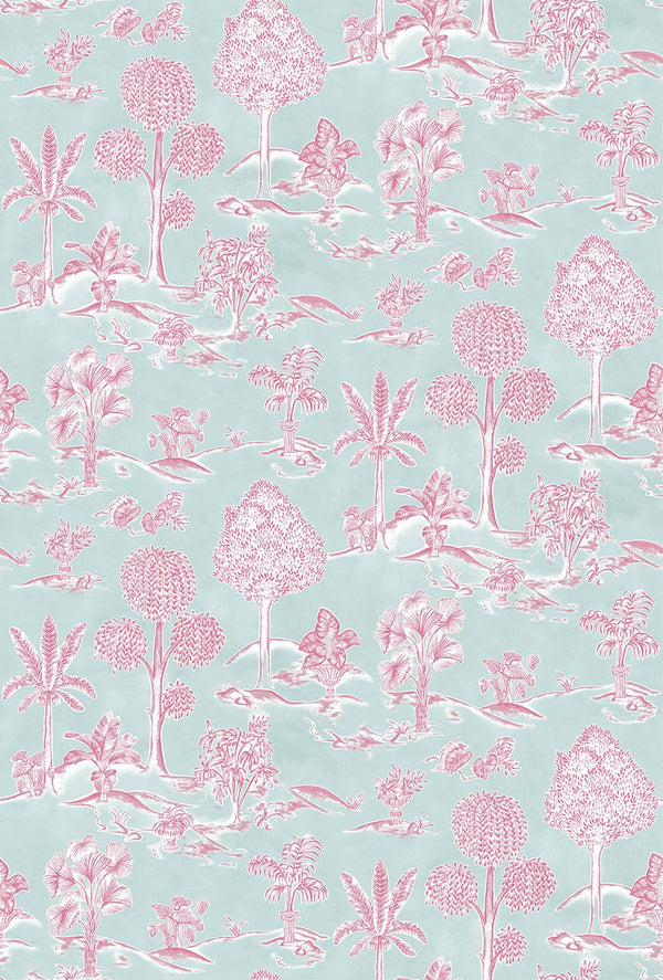 Karuna Toile Pastel Aqua Rasberry | Osborne & Little Europe