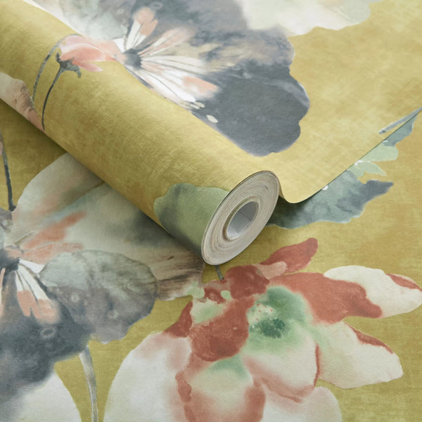 Water Lilies Honey - Yellow Wallcovering | 1838 Wallcoverings