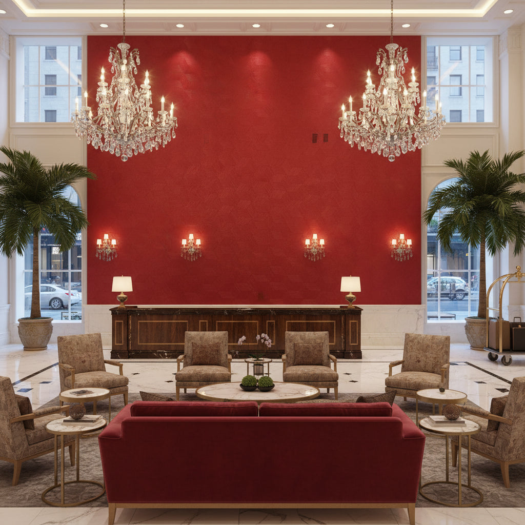 Moroccan Crimson Geometric Basketweave | Hollywood Wallcoverings