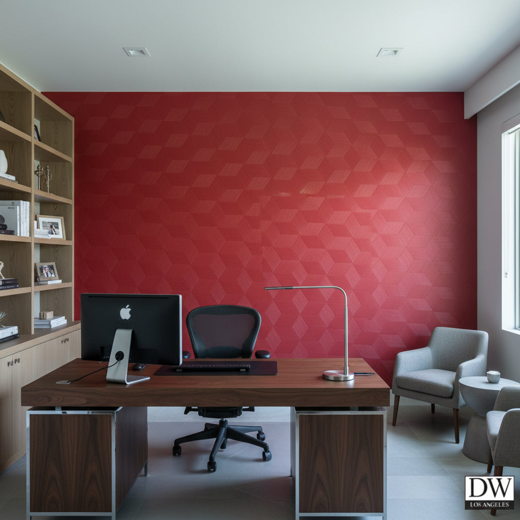 Moroccan Crimson Geometric Basketweave | Hollywood Wallcoverings