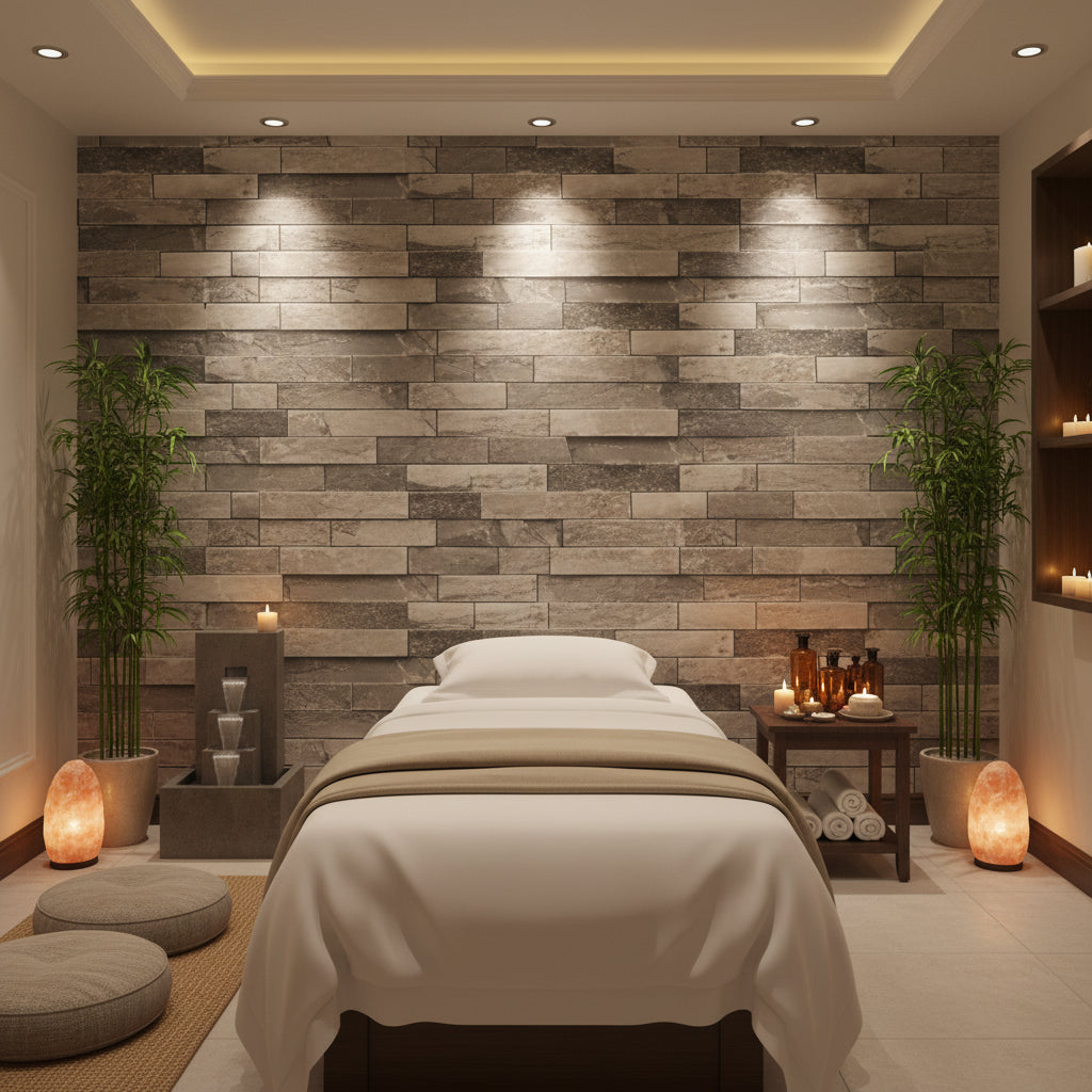 Vomera Aged Travertine Faux Tile | Hollywood Wallcoverings