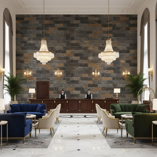 Vomera Midnight Travertine Faux Tile | Hollywood Wallcoverings