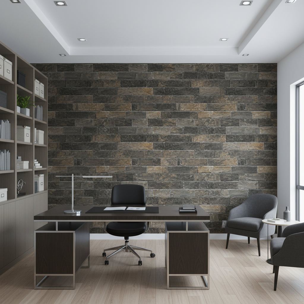 Vomera Midnight Travertine Faux Tile | Hollywood Wallcoverings