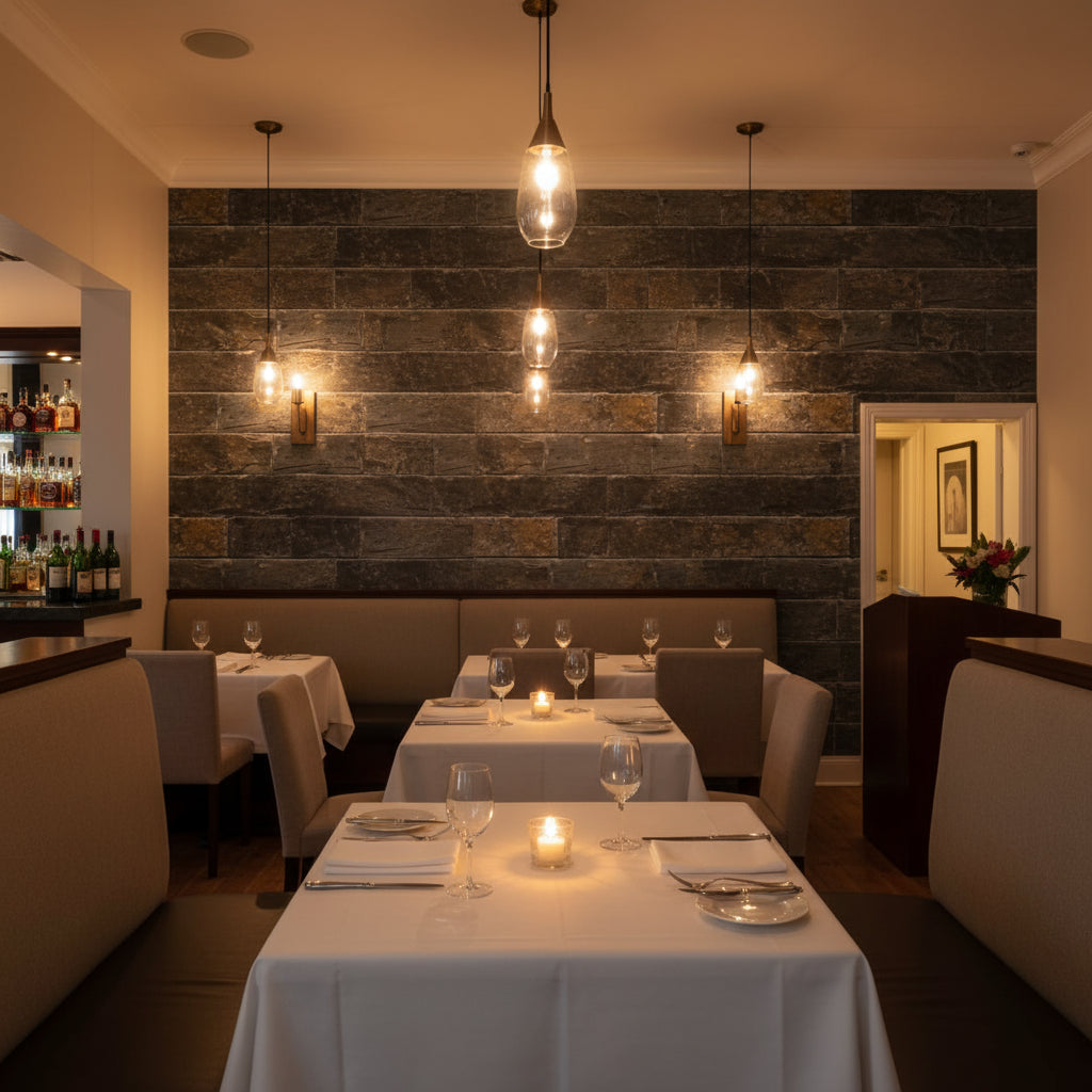 Vomera Midnight Travertine Faux Tile | Hollywood Wallcoverings