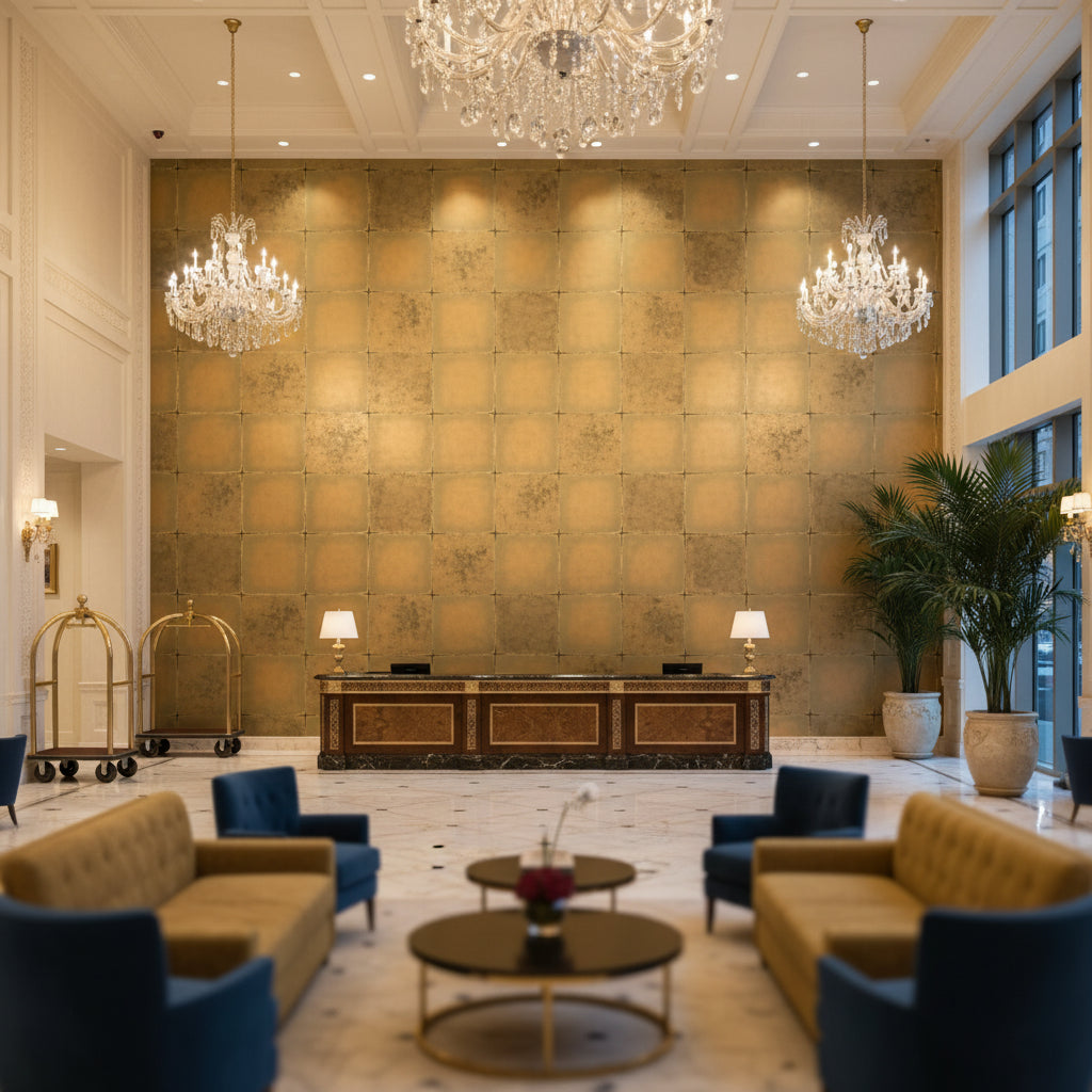 Moroccan Gold Shimmer Faux Tile | Hollywood Wallcoverings