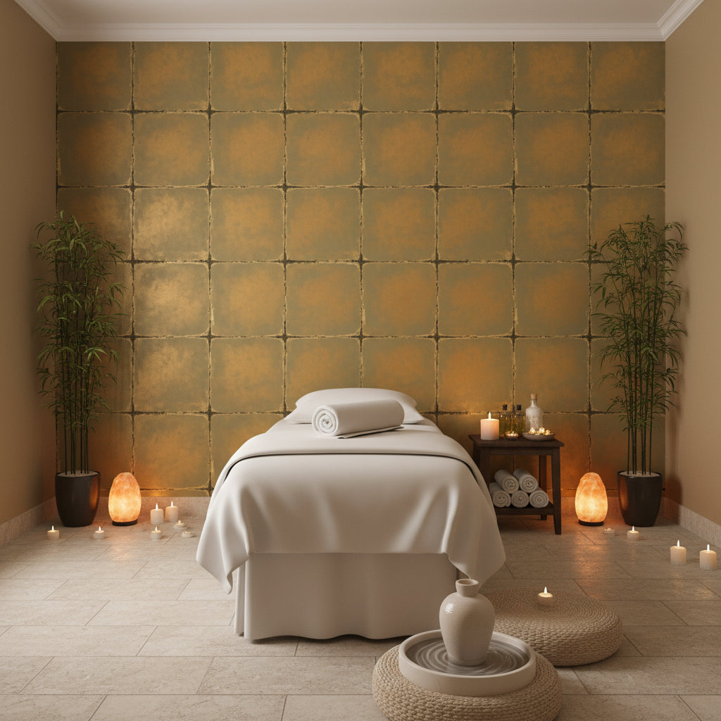 Moroccan Gold Shimmer Faux Tile | Hollywood Wallcoverings