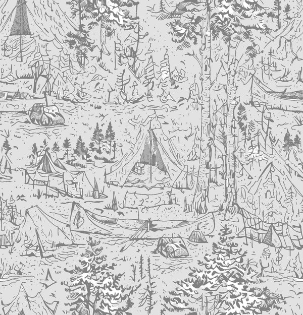 Wilderness Waltz - Ink on Chalk - Whimsical Wallcoverings
