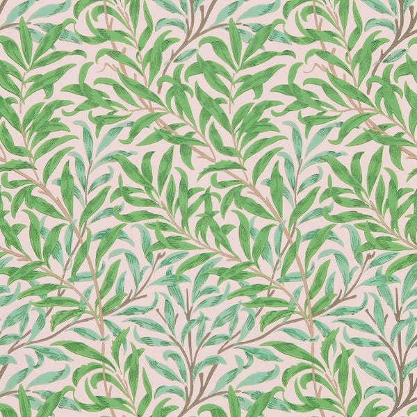 Willow Boughs Leaf-Green Pink Wallcovering | William Morris
