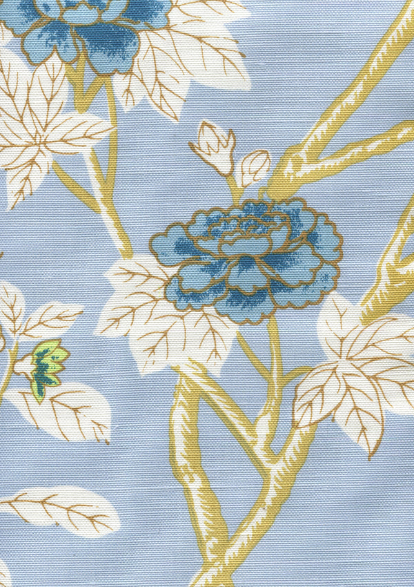 Happy Garden, Windsor Blue on White Wallcoverings | Quadrille