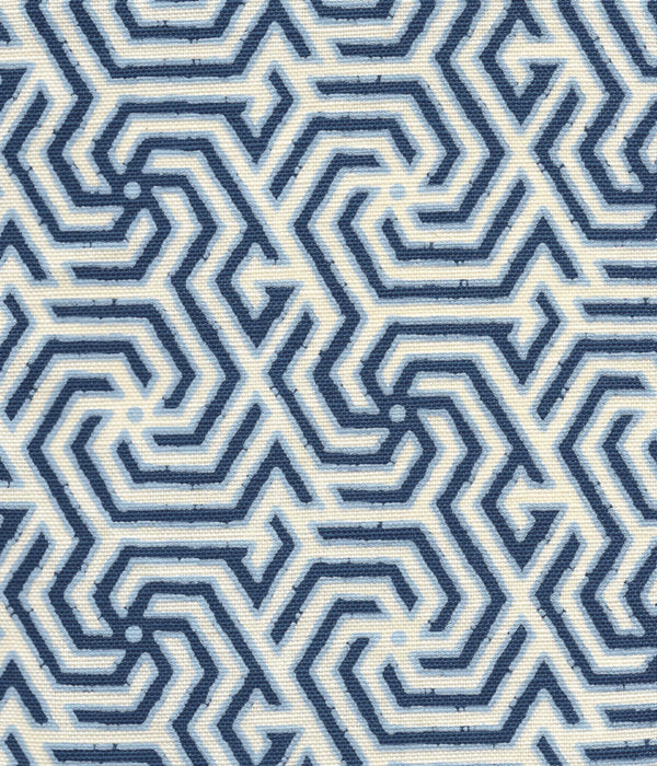Maze Reverse Two Colors Windsor Navy on Tint Screen Printed Fabric | China Seas