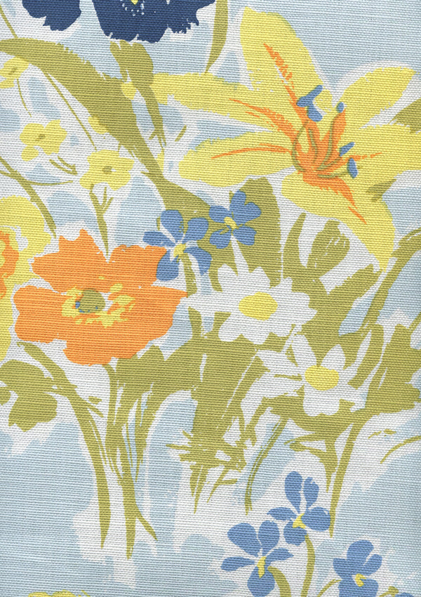 Flowers II Windsor Yellow Orange Screen Printed Fabric | China Seas
