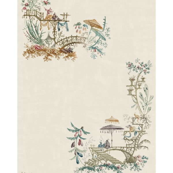 Chinoiserie Coconut - Green, Brown, Coconut White Wallcovering | Mind the Gap