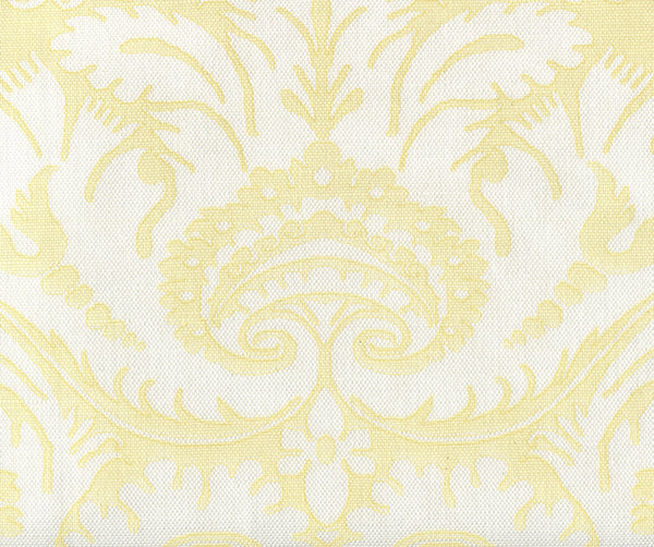 Borghese, Yellow on White Linen Cotton Wallcoverings | Quadrille