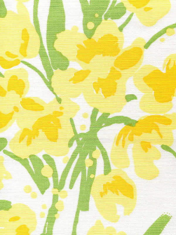 Tulips Multicolor, Yellows Greens on White Fabric | Quadrille
