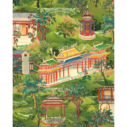 Yuyuan - Taupe, Green, Yellow, Red Wallcovering | Mind the Gap