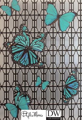Beverly Butterflies on Grille Lattice - Turquoise Blue  Blue on