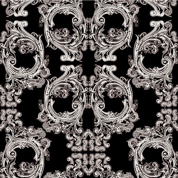 Skull Damask - 10" H Repeat - White Skulls on Black - Pattern De