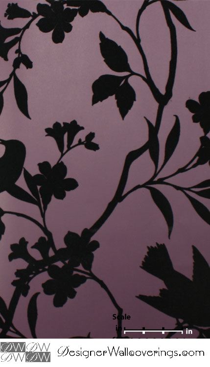 Bird Vine Flock Velvet Wallpaper