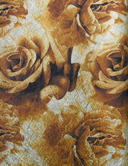 Rosemarie's Contemporary Roses Wallcovering - Orange Brown on Gold