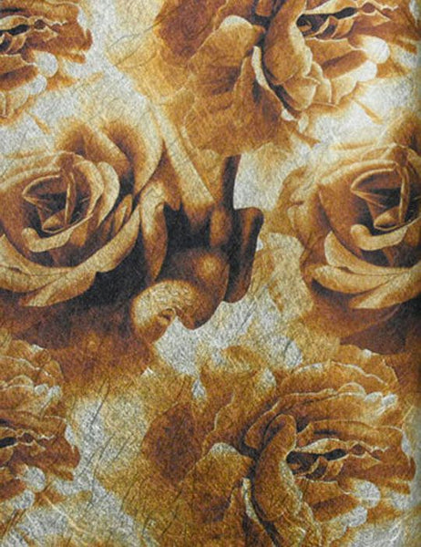 Rosemarie's Contemporary Roses Wallpaper - Orange Brown on Gold