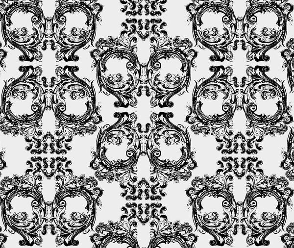 Skull Damask - Black on White - Smooth Vinyl - 10" Repeat - Patt