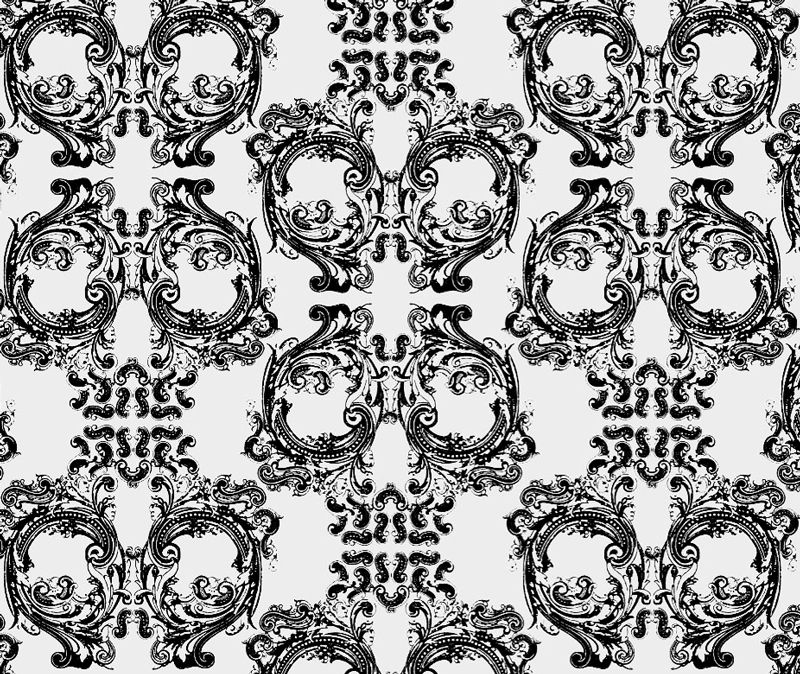 Skull Damask - Black on White - Smooth Vinyl - 10" Repeat - Patt