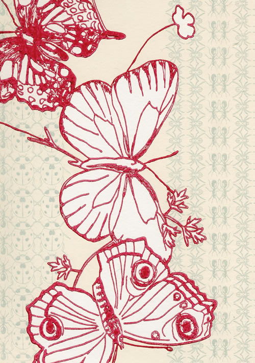 Butterfly and Bugs Wallcovering - Rasberry Red | British Walls