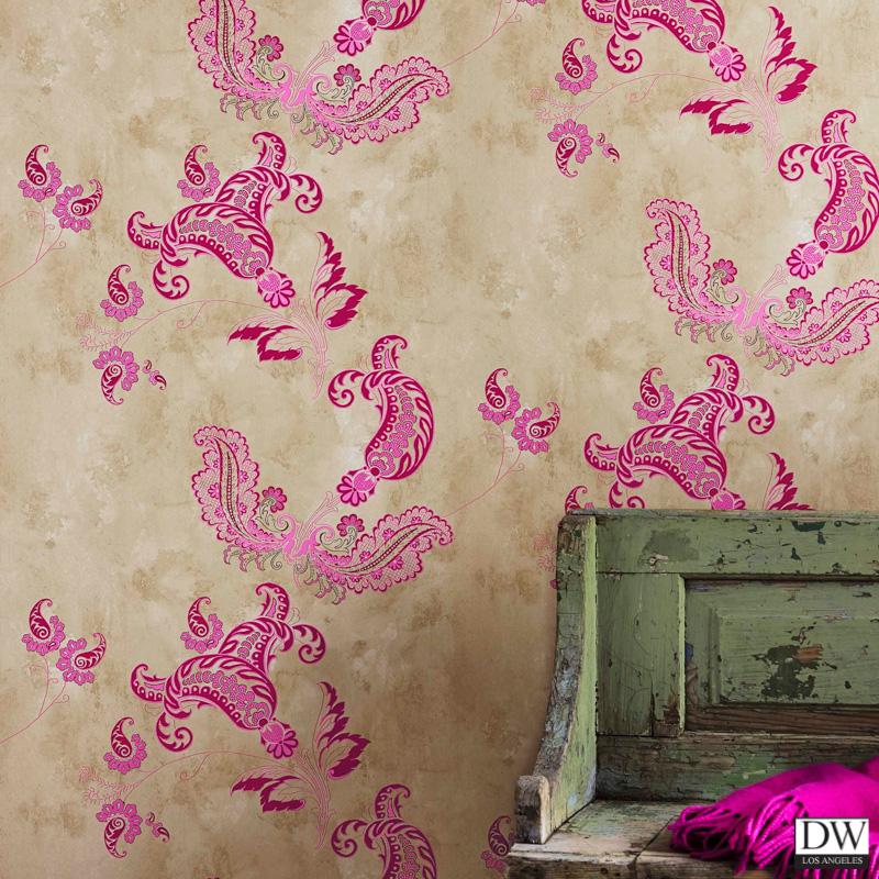 Paisley - Hot Pink - Wallpaper - Designer Wallcoverings and Fabrics