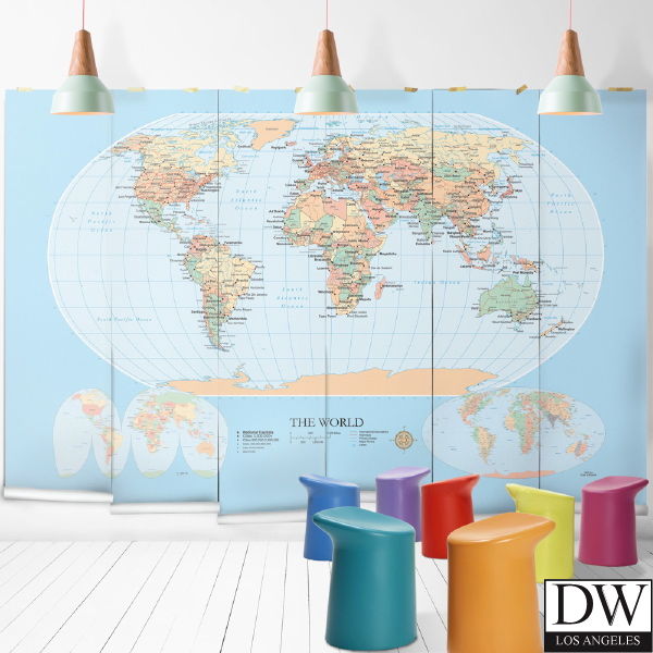 World Map - Modern (colourway) Large Mural by Retro Walls