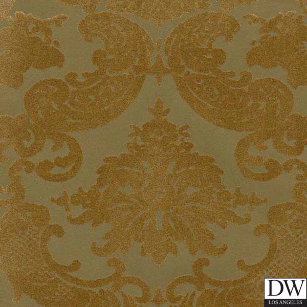 Victorian Flocked Velvet Wallpaper - Gold on aged Gold – Designer