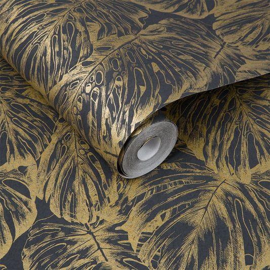 Tropical Charcoal Wallpaper - Designer Wallcoverings and Fabrics