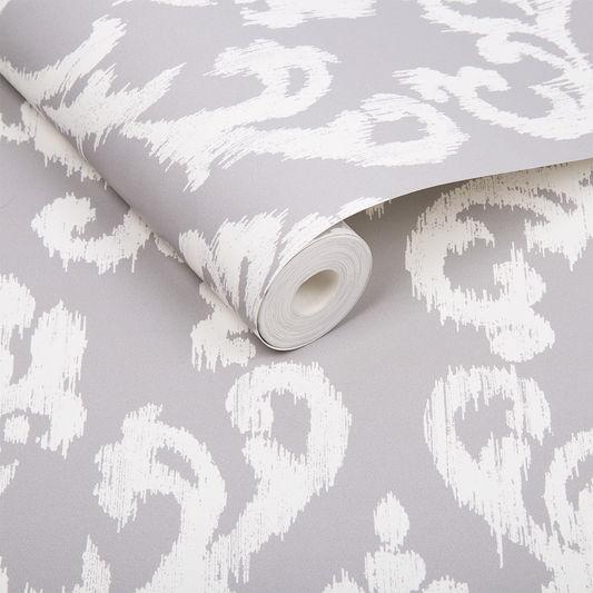Indian Ink Damask Grey Mist Wallpaper - Designer Wallcoverings and Fabrics