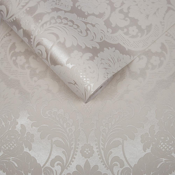 Diana Damask Flock Velvet White Wallcovering