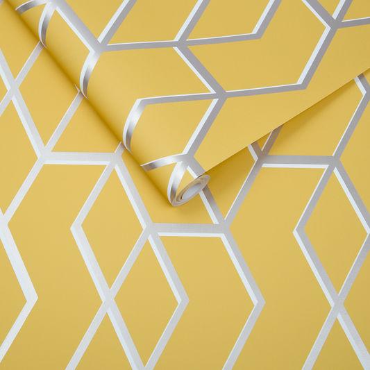 Archetype Yellow and Silver Wallpaper - Designer Wallcoverings and Fabrics