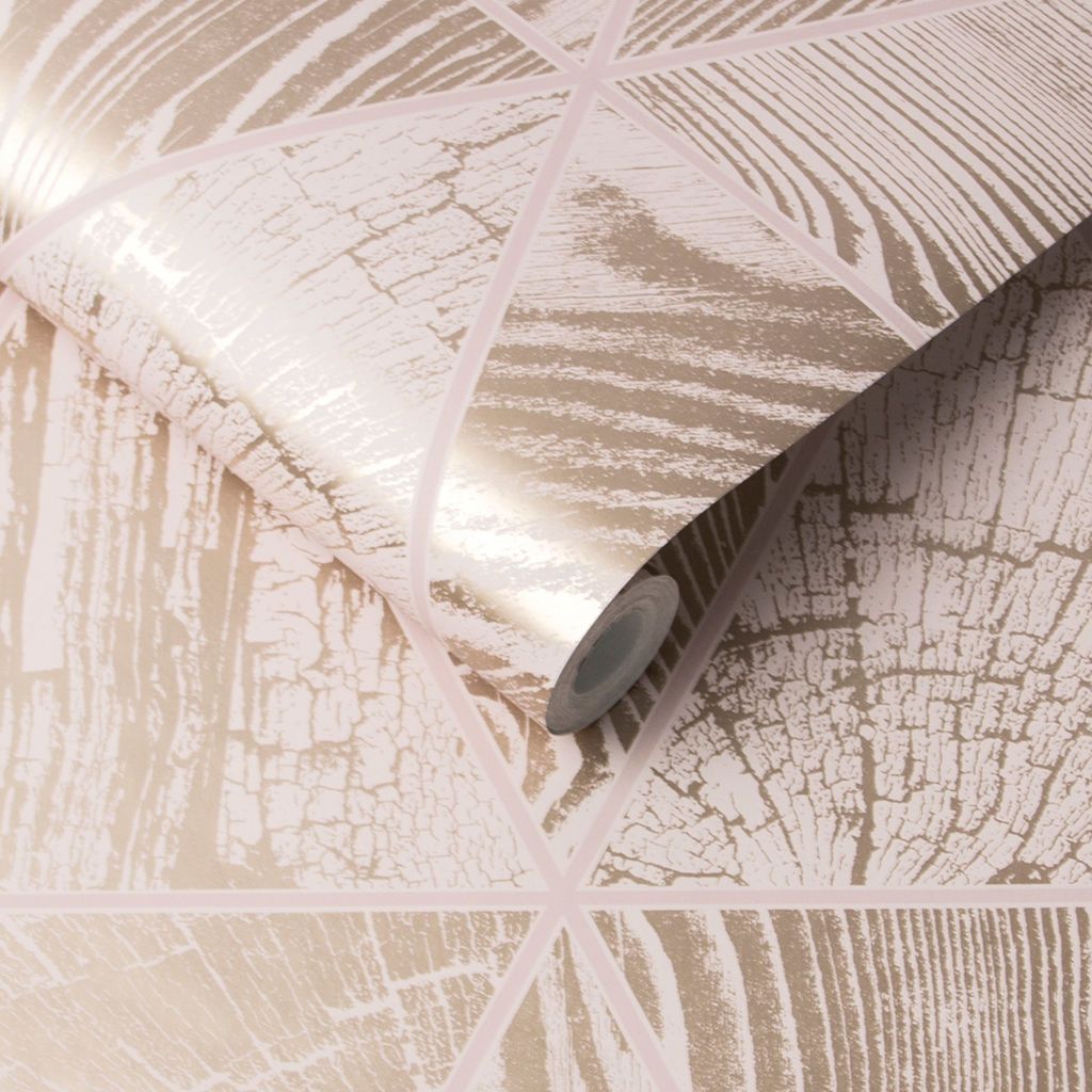 Geo Grain Blush and Rose Gold Wallpaper - Designer Wallcoverings and Fabrics