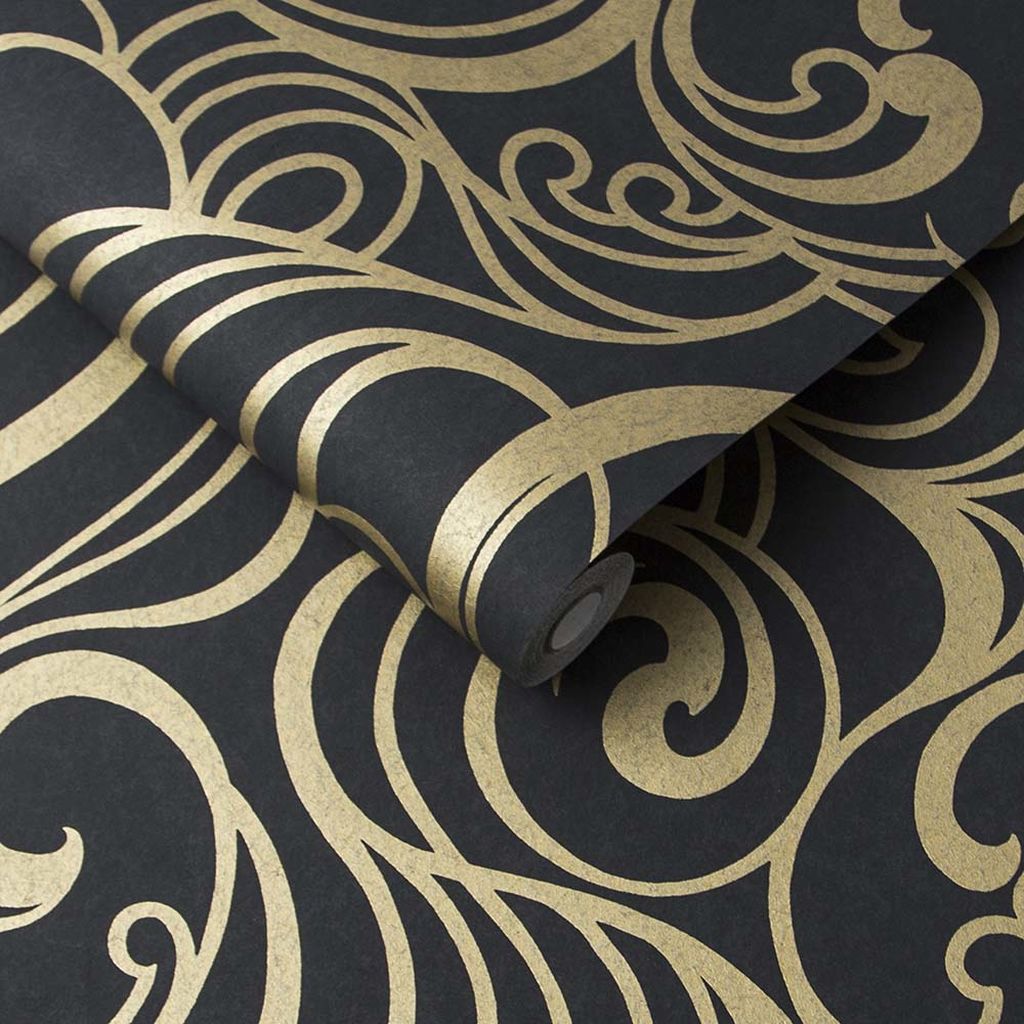 Hula Swirl Noir Wallpaper - Designer Wallcoverings and Fabrics
