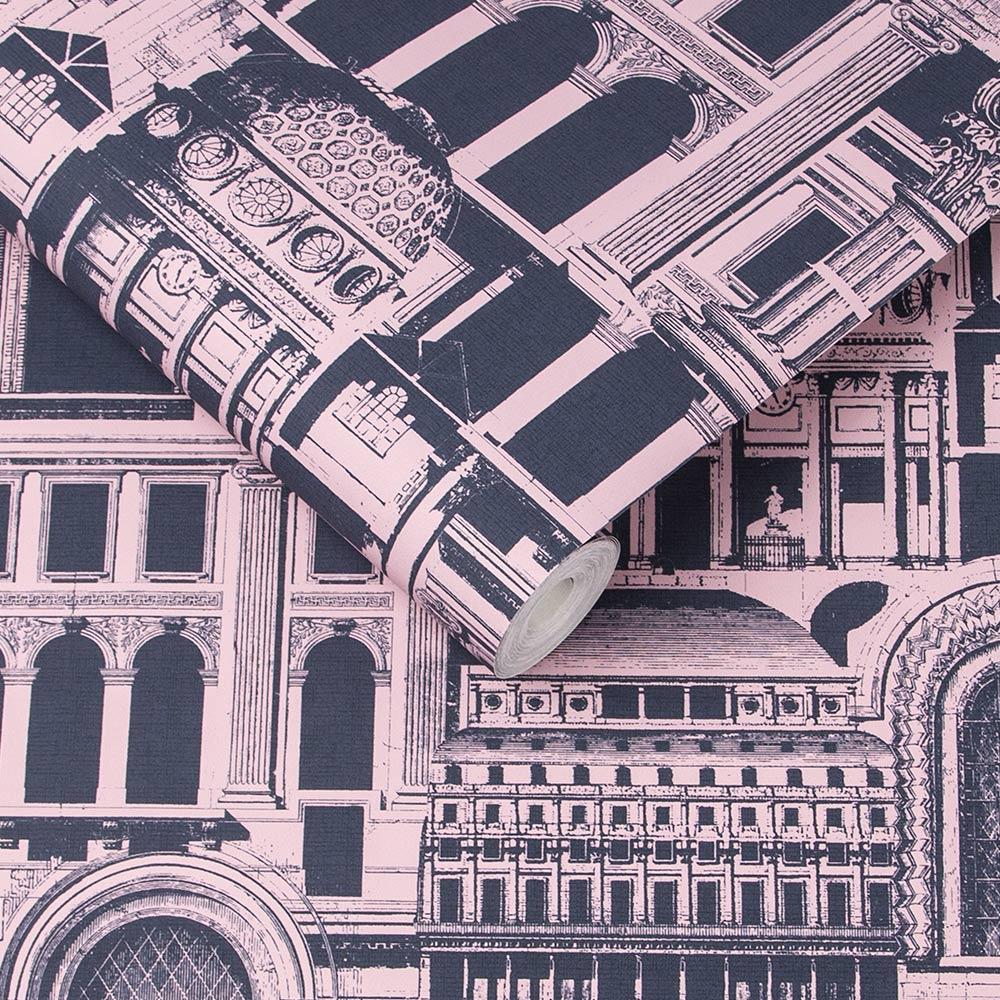 Quarters Rose and Navy Wallpaperæ - Designer Wallcoverings and Fabrics