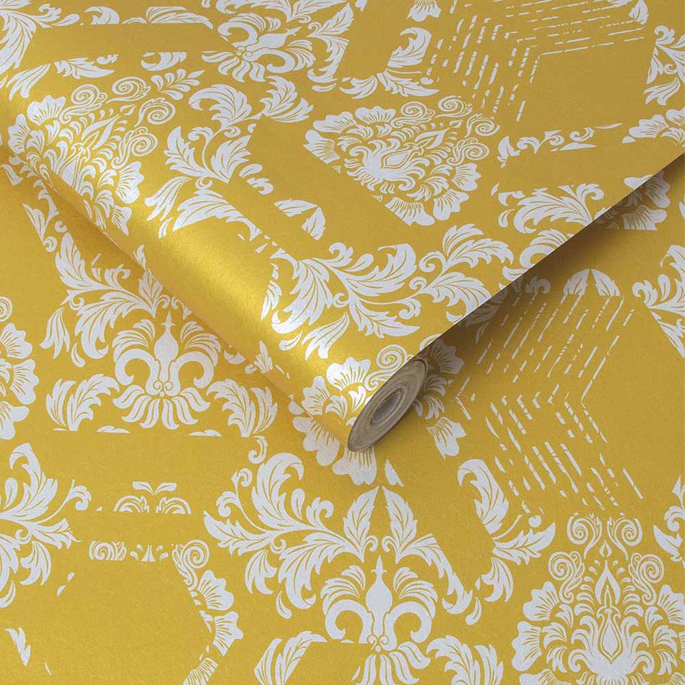 Geo Damask Yellow Wallpaper - Designer Wallcoverings and Fabrics