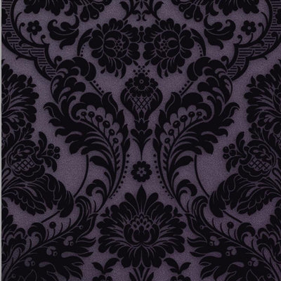 Diana Damask Flock Velvet Plum Purple Wallcovering