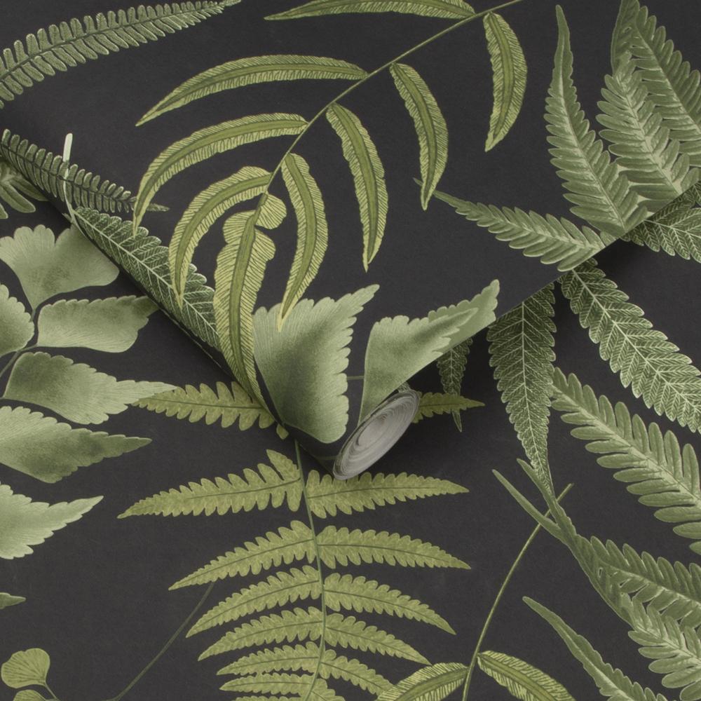 Midsummer Fern Black Wallpaper - Designer Wallcoverings and Fabrics