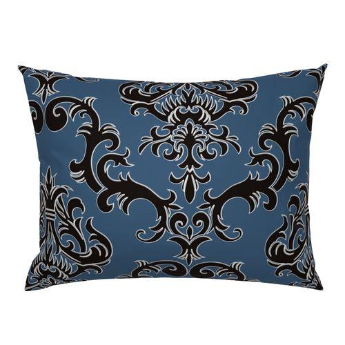 Lounge Lizard Damask Blue Standard Pillow Sham on Isabella