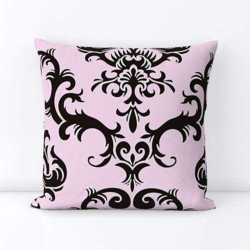 Lounge Lizard Damask Pink, Black  Square Throw Pillow Cover on Lexington 