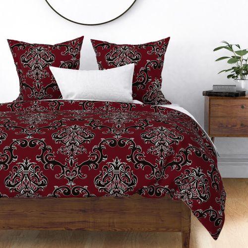 Lounge Lizard Damask Burgundy Red and Black Duvet Cover on Isabella Italian Cotton