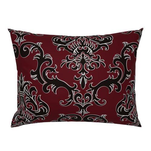 Lounge Lizard Damask Burgundy Red and Black European Pillow Sham on Isabella Italian Cotton