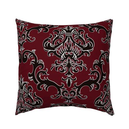 Lounge Lizard Damask Burgundy Red and Black European Pillow Sham on Isabella Italian Cotton